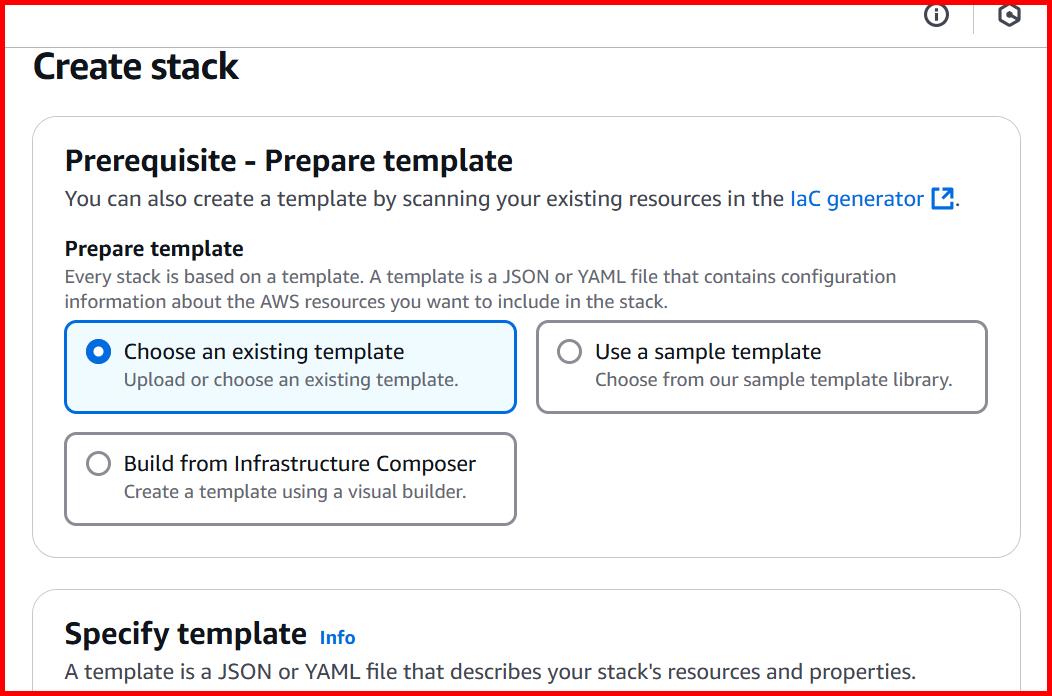 Picture showing choosing the existing template in cloudformation